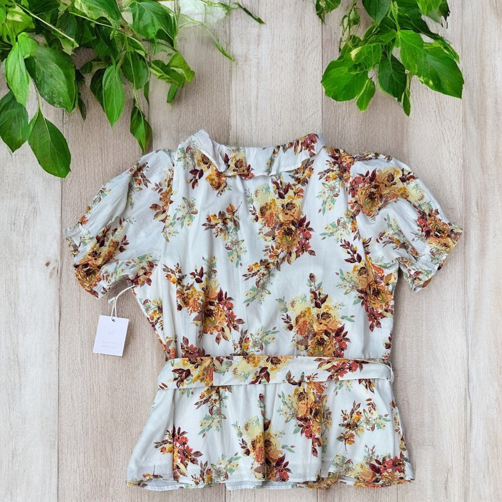 LC Lauren Conrad Ruffle Front Faux Wrap Tie Waist Top Sz XXL NWT Floral Blouse - Picture 3 of 9